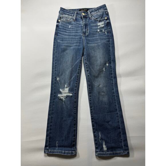 Judy Blue Women's Distressed Straight Fit Stretch Denim Jeans - Size 1 (25x25.5) - Picture 1 of 9